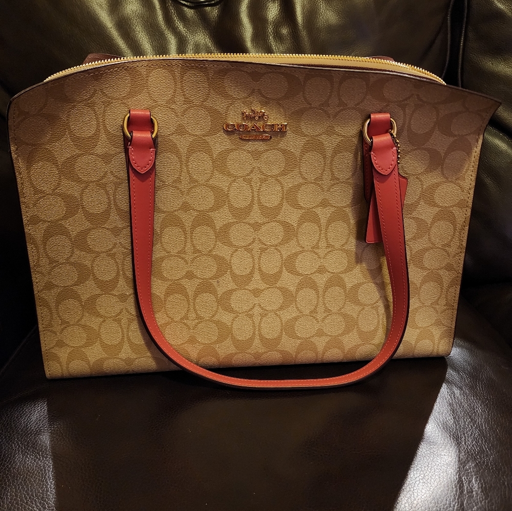 Coach Tatum Carryall in Signature Canvas - Light Khaki and Pink
